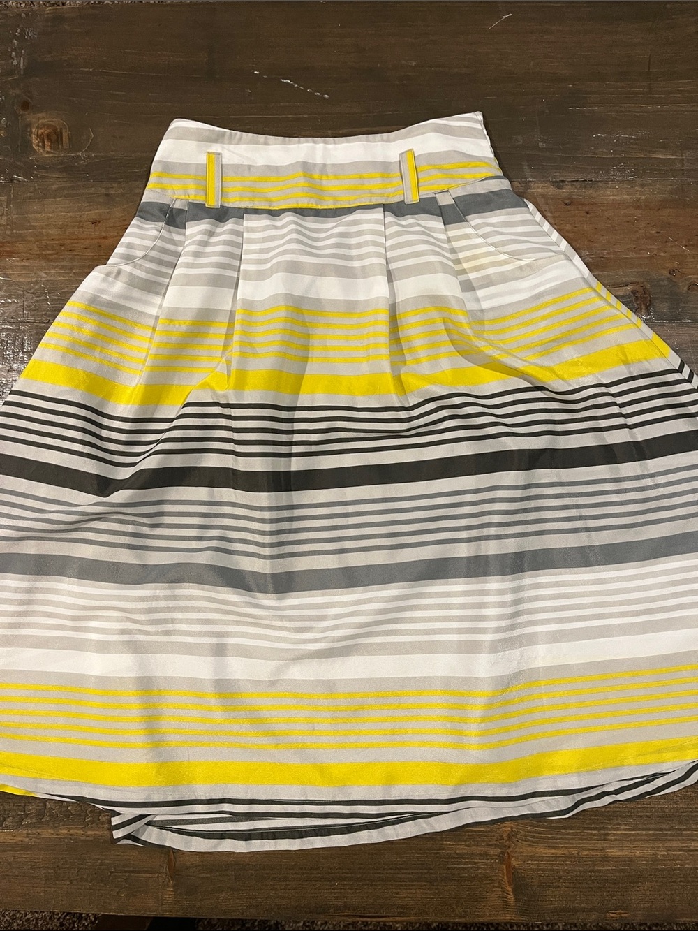 Old Navy Yellow, Gray and White Striped A-Line Skirt